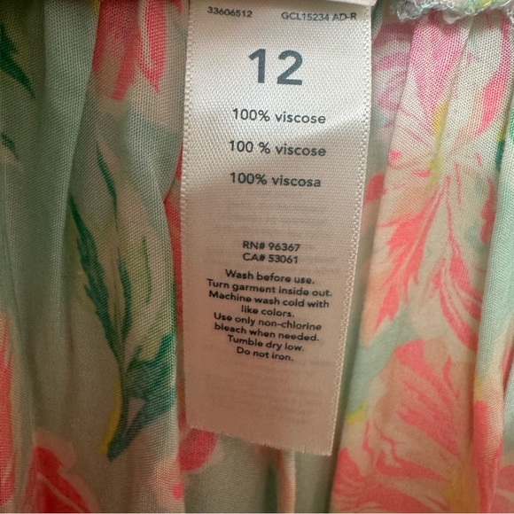 OSHKOSH B’gosh Girls Sz 12 Floral Midi Ruffle Skirt Green Pink Elastic Waistband - Picture 4 of 7